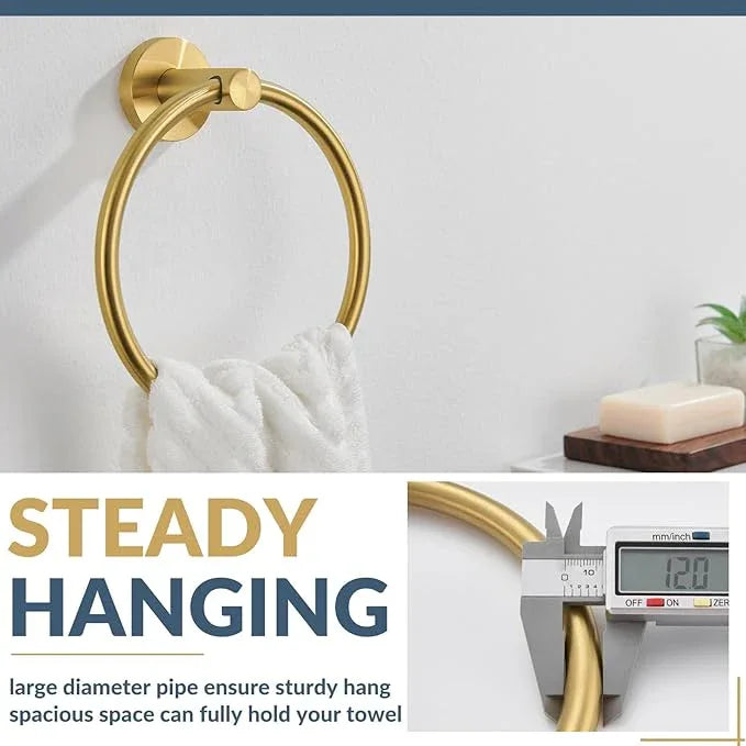 APLusee Brushed Gold Hand Towel Ring, 304 Stainless Steel Flexible Round Towel Holder for Bathroom Kitchen, Wall Mounted - ModernBath