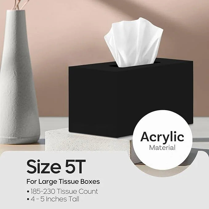 Rectangle Tissue Box Cover | Fits Tall Tissue Boxes | Black Tissue Box Holder for Bathroom | Premium Acrylic Tissue Cover - ModernBath
