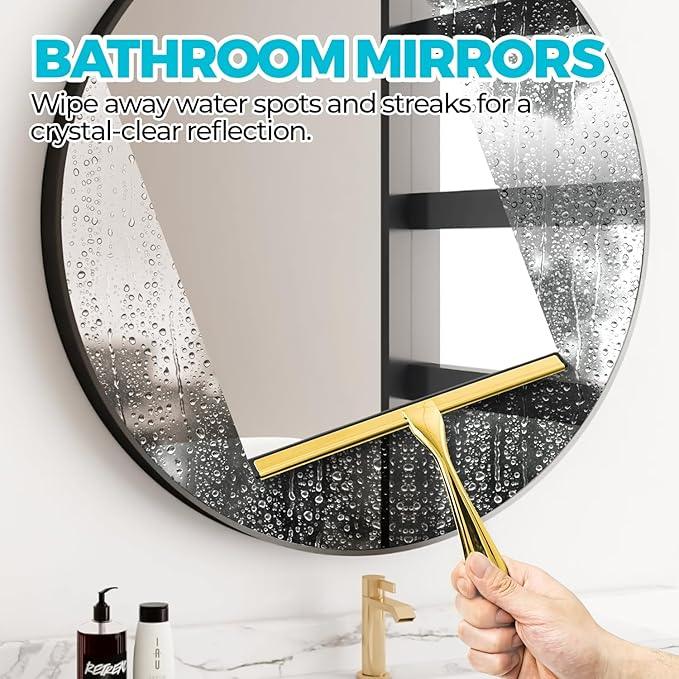 ALFLOD 2PACK 12-Inch Golden All-Purpose Shower Squeegee for Shower Doors, Bath Linen Sets, Tile Shower Walls, Bathroom, Window, Glass and Car Windshield, Mirrors and Kitchen-Stainless Steel - ModernBath