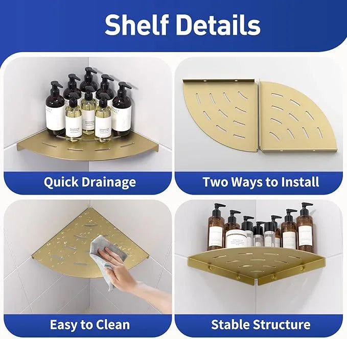 Corner Shower Shelves Load Capacity 40 Lbs 304 Stainless Steel Shelf for Shower Will Not Rust 8in Shower Corner Shelf Brushed Gold Drilling Installation - ModernBath