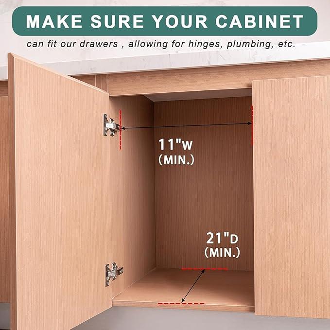 Pull Out Drawers for Kitchen Cabinets, Fully Assembled Wood Cabinet Pull Out Drawer, Pull Out Cabinet Organizer, Fast and Easy DIY Installation, 16”W x 21”D - ModernBath