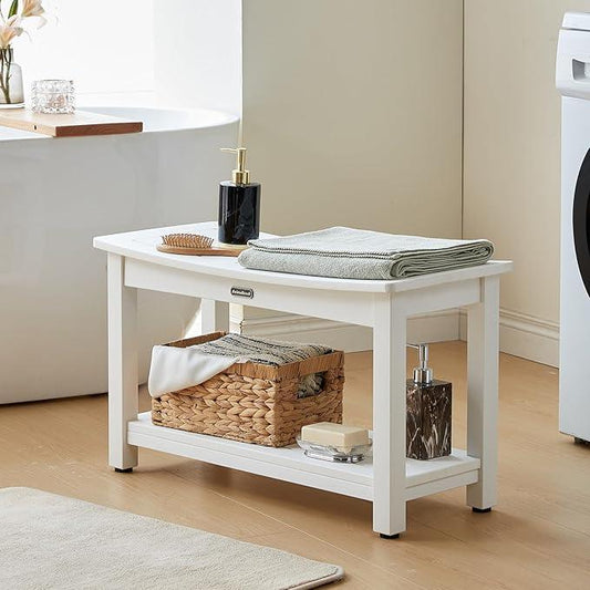 30'' Heavy Duty Shower Bench for Inside Shower, White Poly Bath Stool for Shaving Legs, Waterproof Spa Bath Chair Seat with Adjustable Feet, Weight Capacity 700LBS (30 x 13 Inches) - ModernBath