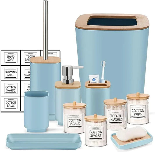 IMAVO Bathroom Accessories Set,Blue Bathroom Set,11 Pieces Bathroom Accessory Set,Trash Can for Bathroom Accessories Décor and Housewarming Gifts - ModernBath