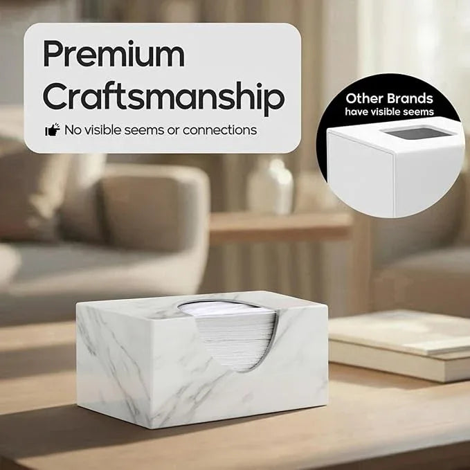 Tissue Box Cover Rectangle - Tissue Box Holder Rectangular - Compatible with Puffs - Acrylic Marble Bathroom Accessories Decor - ModernBath