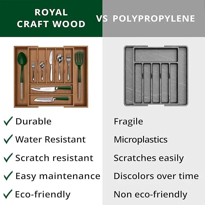 ROYAL CRAFT WOOD Luxury Bamboo Kitchen Drawer Organizer - Silverware Organizer - Utensil Holder and Cutlery Tray with Grooved Drawer Dividers for Flatware and Kitchen Utensils (9 Slot, Brown Bamboo) - ModernBath