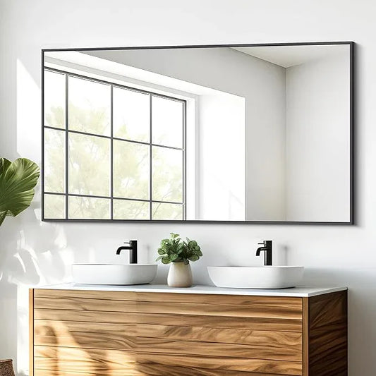 DESBING Black Bathroom Mirror for Wall, 30x50 Inch Rectangle Mirrors with Metal Frame, Modern Vanity Wall Mirror Decor for Entryway Hangs, Bathroom Living Room Horizontal or Vertical - ModernBath
