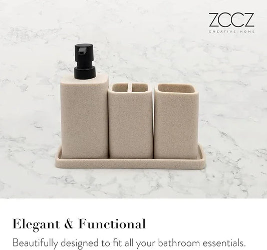 ZCCZ Black Bathroom Accessory Sets, 4 Pieces Bathroom Accessories Complete Set Vanity Countertop Accessory Set Marble Look, Includes Lotion Dispenser Soap Pump, Tumbler, Toothbrush Holder and Tray - ModernBath