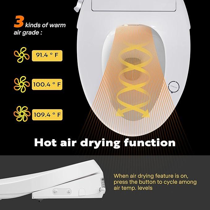 VIVOHOME Smart Heated Bidet Toilet Seat with Self-Cleaning Nozzle for Rear and Front Cleansing, Warm Air Dryer with Adjustable Temperature Settings, Soft Close Lid, Nightlight - ModernBath