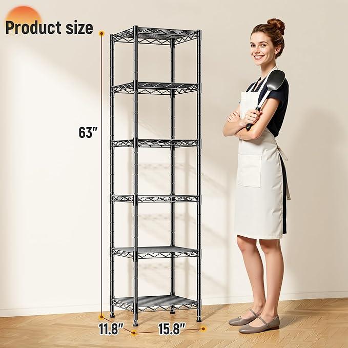 6 Wire Shelving Metal Shelves Storage Rack:Adjustable Storage Shelves Standing Shelf Units and Narrow Shelf for Laundry Bathroom Kitchen Pantry Closet Office 15.8" w*11.8" D*63" H - ModernBath