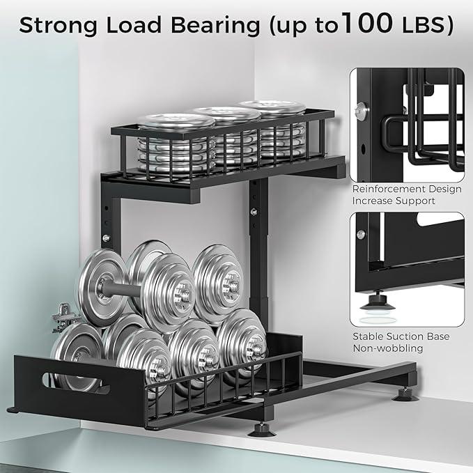 Under Sink Organizer, 2-Tier Premium Metal Pull-Out Racks with Adjustable Height, Heavy Duty Sliding Bin for Bathroom and Kitchen Cabinet Storage, Rust Resistant 2 Pack - ModernBath