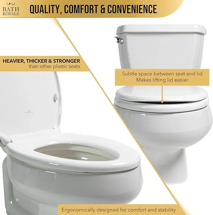 Bath Royale Round Toilet Seat Replacement with Cover BR500-01 Slow Close, Heavy Duty Sturdy, Stain-Resistant, No Jiggle and Easy to Clean, Fits All Toilet Brands, Executive Series - Biscuit/Linen, - ModernBath