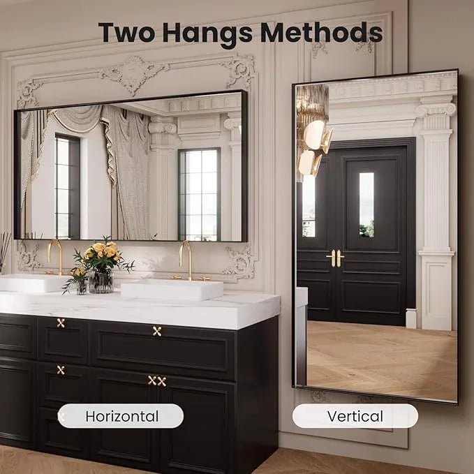 LOAAO Black Bathroom Mirror 84"X32" for Wall, Rectangle Bathroom Vanity Mirror, Tempered Glass, Hangs Vertically or Horizontally, Easy to Install, Modern Design - ModernBath