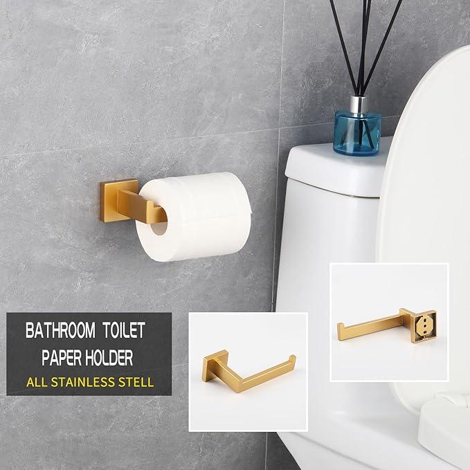 GERZWY Bath Toilet Paper Holder Gold Stainless Steel Hotel Square Tissue Roll Holder Wall Mount FG1605-BE - ModernBath