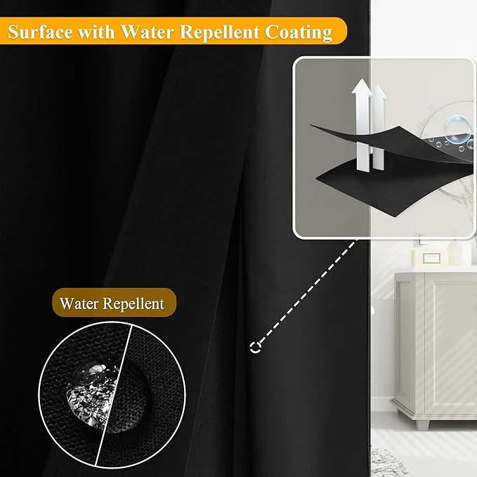 Jowels No Hooks Needed Linen Shower Curtain and Liner Set,Black Hotel Luxury Decor Shower Curtains for Bathroom with See Through Top Window,Water Resistant Fabric,72Wx72L,Black - ModernBath