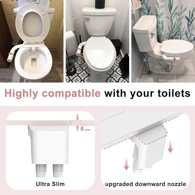 Bidet Attachment For Toilet, Ultra-Slim Dual Nozzle Bidet Toilet Seat, Non-Electric Bidets for Toilets, Adjustable Water Pressure, Feminine/Rear Wash for Women Men (Rose Gold) - ModernBath