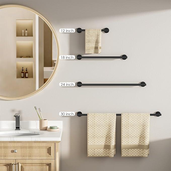 FORIOUS Black Towel Bar for Bathroom Wall, 24 Inch Stainless Steel Towel Racks for Bathroom, Includes Wall Mounting Hardware (Matte Black,Total Length 26-Inch) - ModernBath