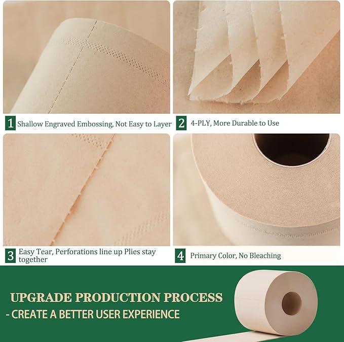 QingYa Bamboo Toilet Paper, 4-Ply, 18 Rolls, 200 Sheets Per Roll, Total 3600 Sheets, Unbleached, Sustainable and Tree Free, Soft, Strong, Earth-Friendly - ModernBath