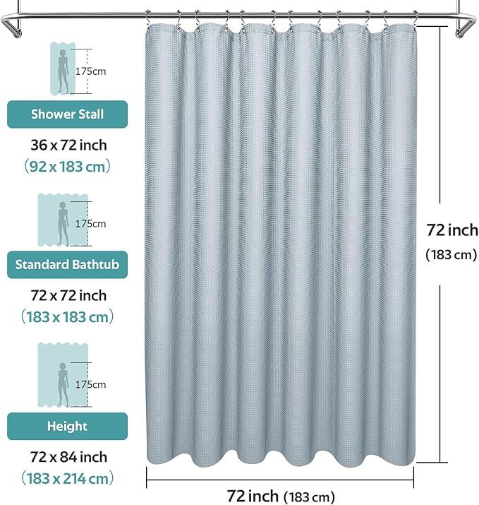 Vipfree 3 in 1 Shower Curtain Set, Waffle Shower Curtain and Liner Set with 12 Double Sided Shower Curtain Hooks, 258GSM Luxury Weighted Cloth Shower Curtains for Bathroom, 72 W x 72 H, Fog Blue - ModernBath