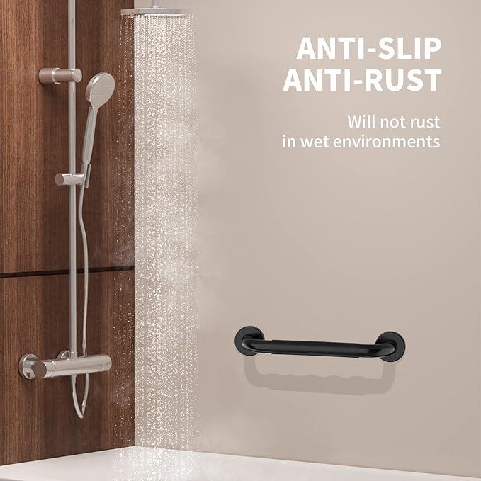 20 Inch Shower Grab Bar w/Anti Slip Rubber Grip, Munzong Black Stainless Steel Bathroom Grab Bar, Bathroom Balance Bar,Safety Handrail Support,Handicap Injury Elderly Senior Assist Bath Handle - ModernBath