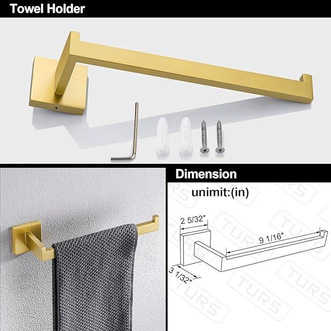 TURS Brushed Gold 4-Pieces Bathroom Hardware Set Towel Bar Set Include 16 Inch Single Towel Bar Towel Holder Toilet Paper Holder Towel Wall Mounted Robe Hook, Stainless Steel - ModernBath