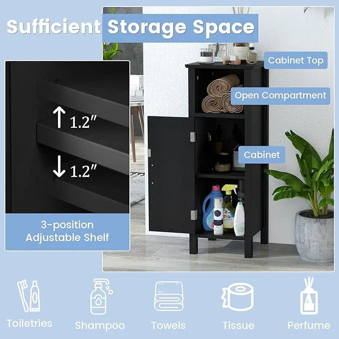 DORTALA Bathroom Floor Storage Cabinet, Bathroom Storage Organizer w/Single Door & Adjustable Shelf, Corner Floor Cabinet for Bathroom, Living Room, Kitchen, Black - ModernBath