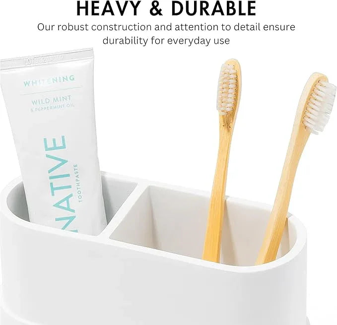 Yew Design Matte White Large Toothbrush and Toothpaste Holder and Cup for Bathroom Vanity and Countertop, Round Organizer for Electric Toothbrushes, Floss, Razors, Cotton, and Mouthwash - ModernBath