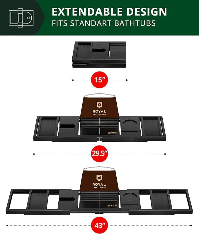 ROYAL CRAFT WOOD Premium Foldable Bathtub Tray - Wood Bath Tray for Tub, Bamboo Shelf, Expandable Bath Table Trays, Bathtub & Bathroom Accessories for New Home & Mothers Day & Birthday Gifts for Mom - ModernBath