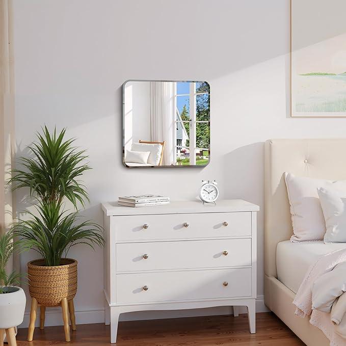 CILIBER Beveled Frameless Mirror, 18x18 Square Bathroom Mirror Rounded Corner, 18 inch Frameless Vanity Mirror, Shatterproof Lightweight Design Wall Mirror for Bedroom Living Room Entryway - ModernBath
