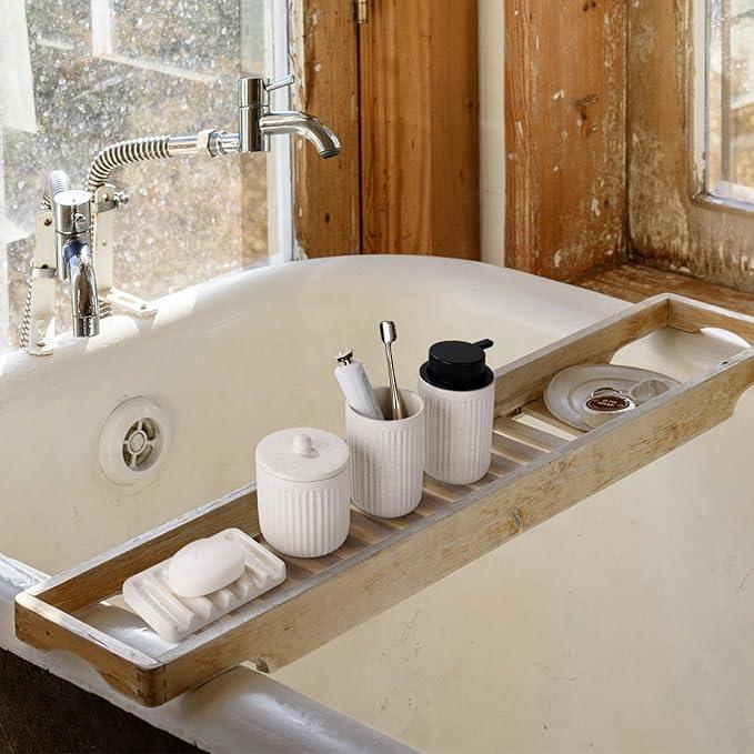 BosilunLife Beige Bathroom Accessories Set - Ceramic Bathroom Counter Soap Set Bathroom Decor Sets Accessories Bathroom Lotion Soap Dispenser and Toothbrush Holder Set, Soap Dish, Apothecary Jars - ModernBath
