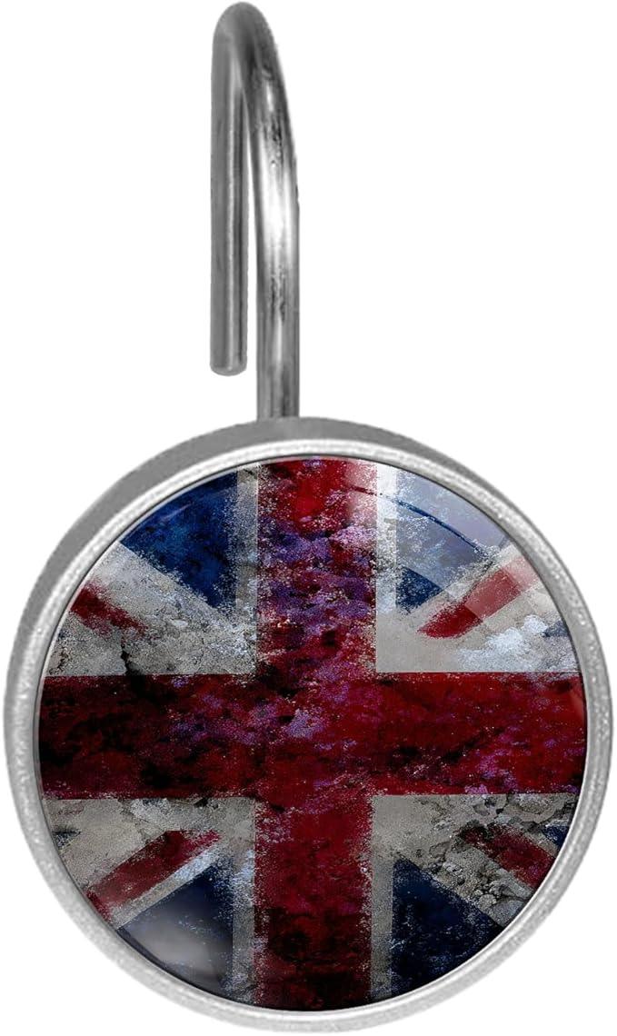 Vintage UK British Flag Shower Curtain Hooks Set of 12 Rustproof Metal Shower Hooks for Curtains Rods Shower Curtain Rings for Bathroom Living Room Bedroom Decor - ModernBath