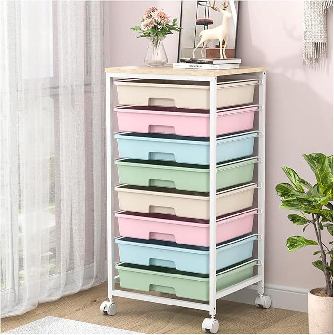 Rolling Storage Cart with Drawers,Utility Cart With 8 Drawers and Wooden Tabletop,Rolling Drawer Cart,Storage Drawer Cart for Living Room,Classroom,Bedroom,Bathroom,Dorm,Office,Rainbow - ModernBath