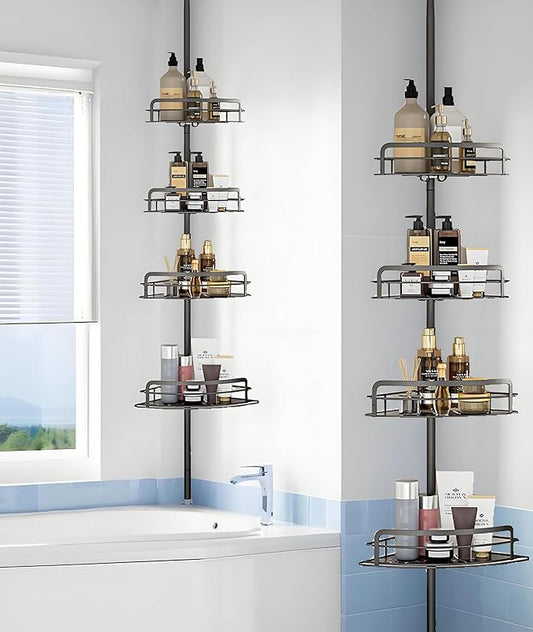 Corner Shower Caddy Tension Pole 4-Tier Bathroom Organizer, Height-adjustable bathroom shelf, Stainless Steel Corner Shower Shelf 33.6-124.6 inchs (33.6-124.6 inchs)