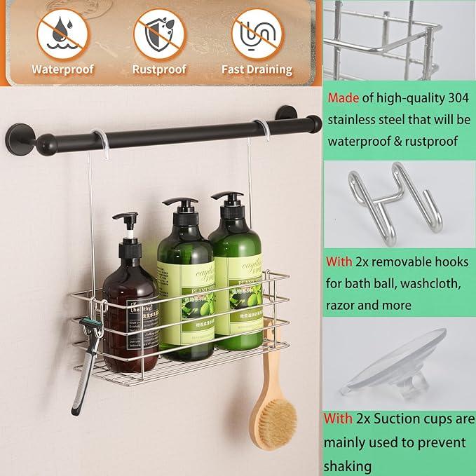Seltomer Shower Caddy Hanging Shower Rack SUS304 Stainless Steel Hanging Shower Orangizer with Hooks Over The Door, Shampoo Basket Storage (Single-Layer) - ModernBath