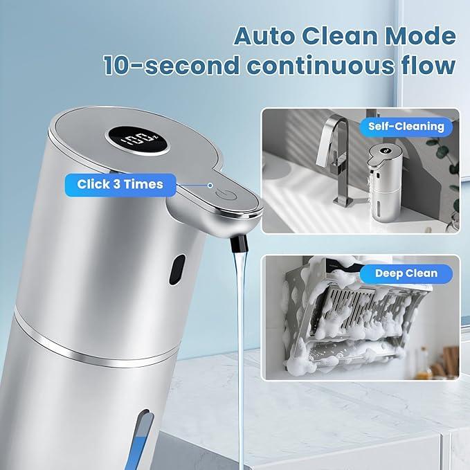 Automatic Soap Dispenser, Touchless Liquid Soap Dispensers, USB Rechargeable, 6-Level Adjustable Volume Control, 12.8oz/380ml, Wall Mount for Kitchen, Bathroom, Free Liquid Dispenser Stickers (Silver) - ModernBath