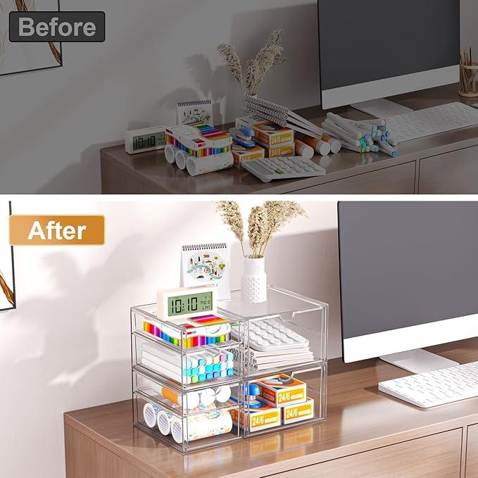 YFXCVSL Clear Stackable Storage Drawers, Acrylic Makeup Organizer with 7 Drawers, Bathroom Organizers and Storage, Plastic Bins for For Vanity, Undersink, Kitchen Cabinets, Pantry - ModernBath