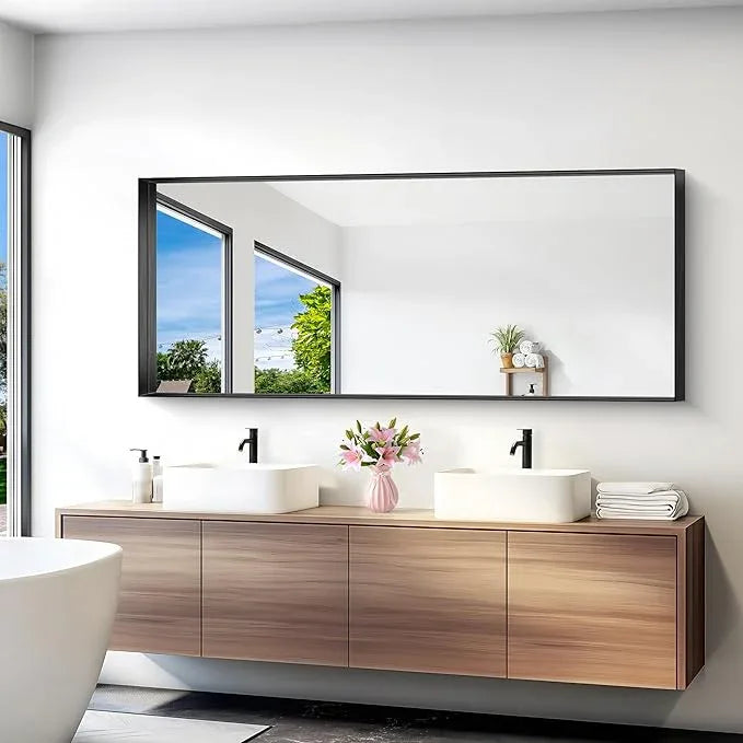NIMURY Black Bathroom Mirror, 72x30 Inch Rectangular Deep Frame Mirror, Large Wall Mounted Bathroom Vanity Mirror Over Sink for Bedroom,Restroom, Living Room, Hangs Vertically or Horizontally - ModernBath
