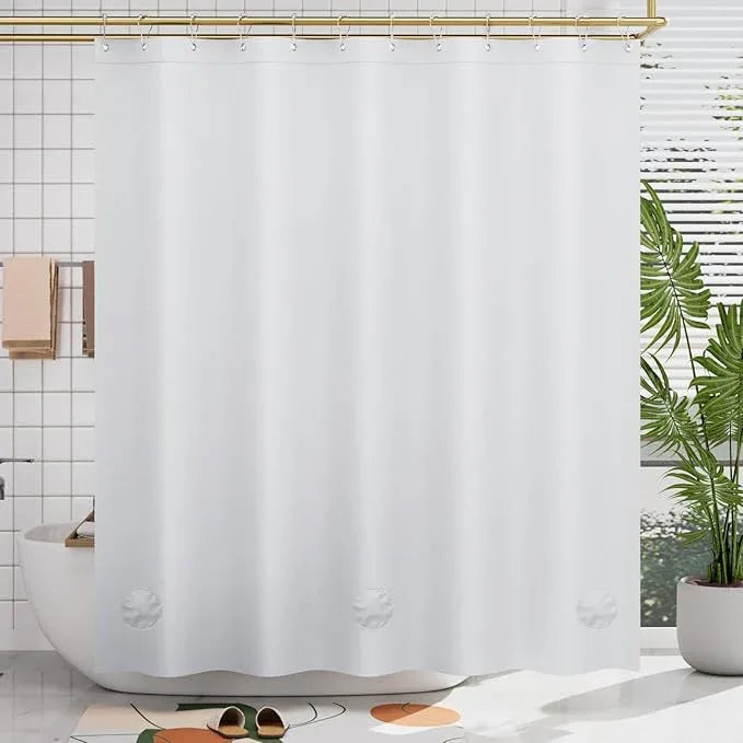 AmazerBath Plastic Shower Curtain, 72 x 65 Inches PEVA Heavy Duty White Shower Curtain, Waterproof Heavy Weight Thick Bathroom Curtain with 3 Big Clear Weighted Stones and 12 Rustproof Grommets - ModernBath