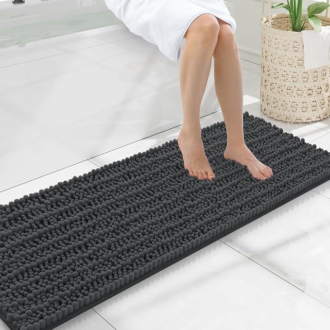 Smiry Bathroom Rugs Mat 47x17, Extra Soft Absorbent Chenille Bath Rugs, Non Slip Rubber Backing Machine Washable Quick Dry Bath Mats for Bathroom Floor, Tub, Shower, Home Decor Accessories, Dark Grey - ModernBath