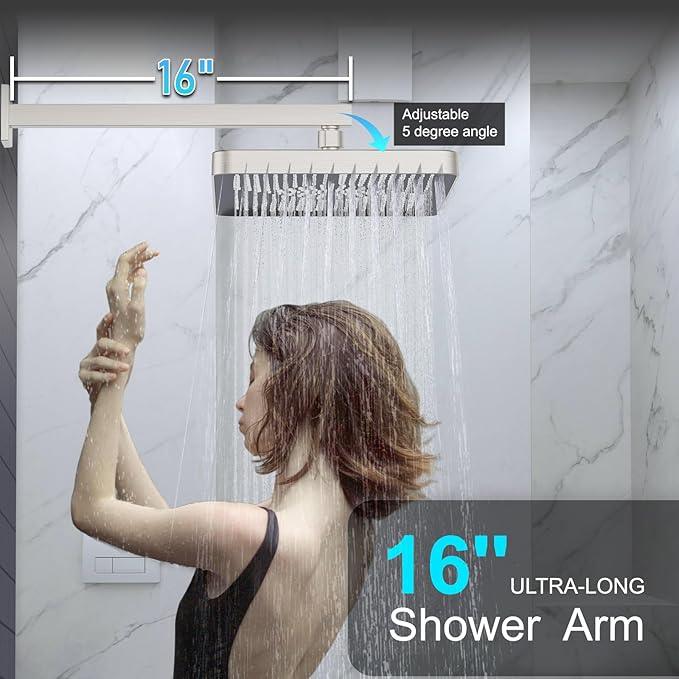 Shower System 13-Inch Rainfall Shower Head - 3 Setting Handheld Sprayer, Complete Bathroom Set with Faucet Mixer Trim Kit & Valve Brushed Nickel - ModernBath