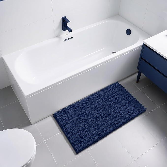 Yimobra Large Bathroom Rugs Non Slip Washable 36x24 Inch - Ultra Soft Absorbent Chenille Bath Mat, Quick Dry Shaggy Floor Carpet for Tub Shower, Navy Blue Home Decor Accessories - ModernBath