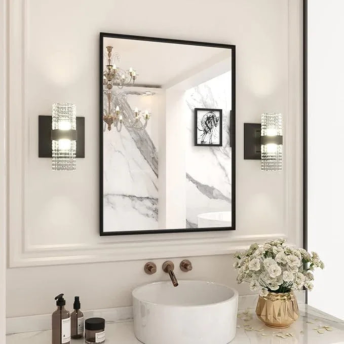 LOAAO 22"X30" Black Rectangle Bathroom Mirror Wall, Matte Black Aluminum Alloy Frame, Hangs Vertically or Horizontally, Easy to Install - ModernBath