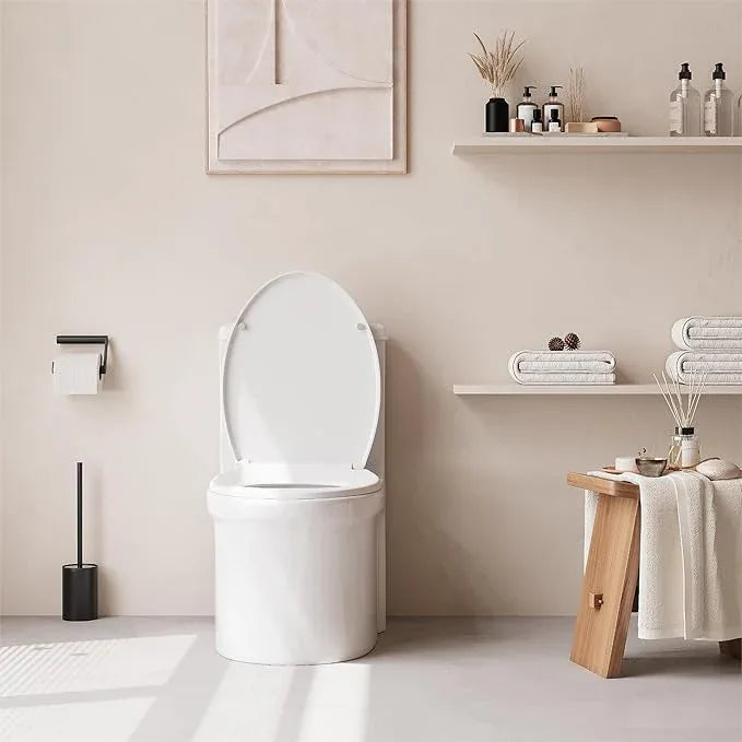 Toilet Seat,Round Toilet Seat with Quiet Close– Locking Hinges, Flat Lid, Quick-Release, Easy to Clean, Durable, Stable – Ideal for Bathroom, Family, Apartment, Hotel Global Fit– White,Regular - ModernBath