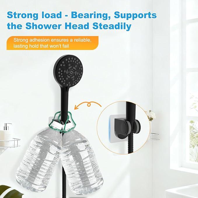 Hibbent 2 Pack Shower Head Holder - Strong Adhesive Wall Mount, Height Adjustable, No Drilling - Matte Black - ModernBath