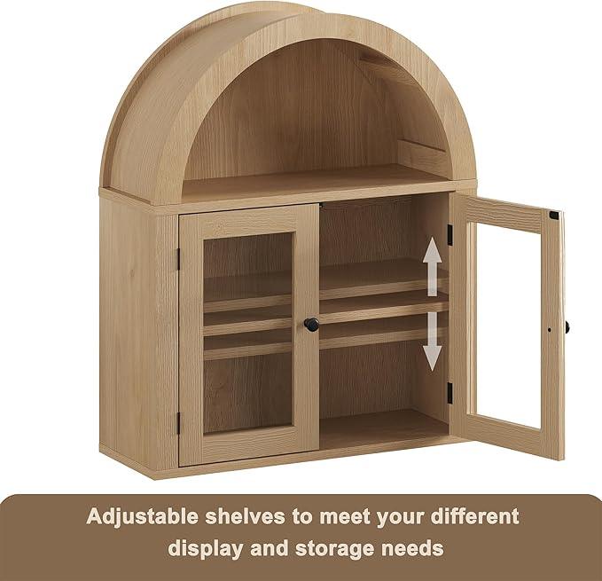 ChooChoo Arched Wall Cabinet Bathroom Medicine Cabinet with Adjustable Shelf, Wall Mounted Cupboard Storage Organizer for Laundry Room, Dining Room, Living Room, Kitchen (Natural) - ModernBath