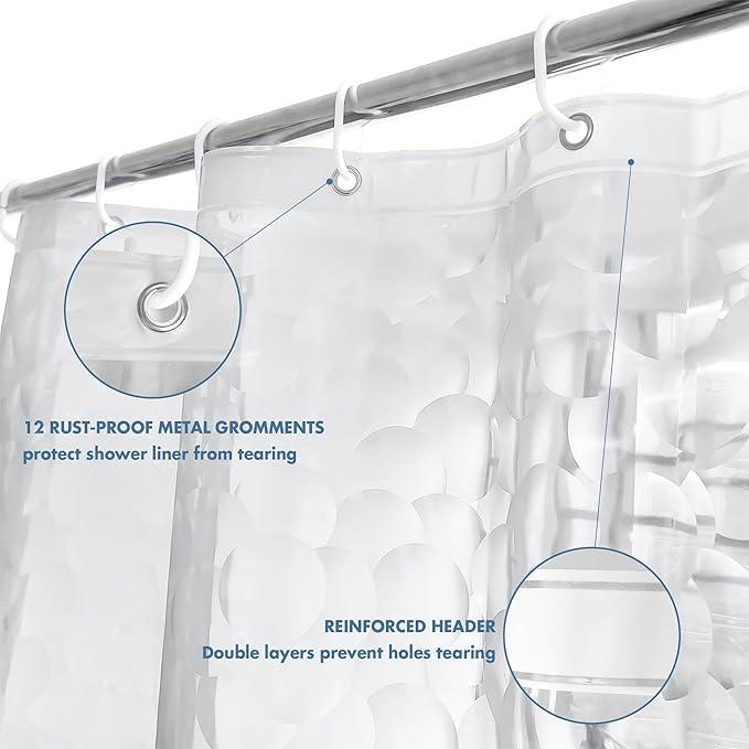 WELTRXE Extra Long Shower Curtain Liner, 72x78 Inch 3D Clear Bubble Heavy Duty Waterproof Shower Curtain Liner with Magnets Thick Plastic Shower Curtains Weighted Bathroom Shower Liner, 12 Hooks - ModernBath