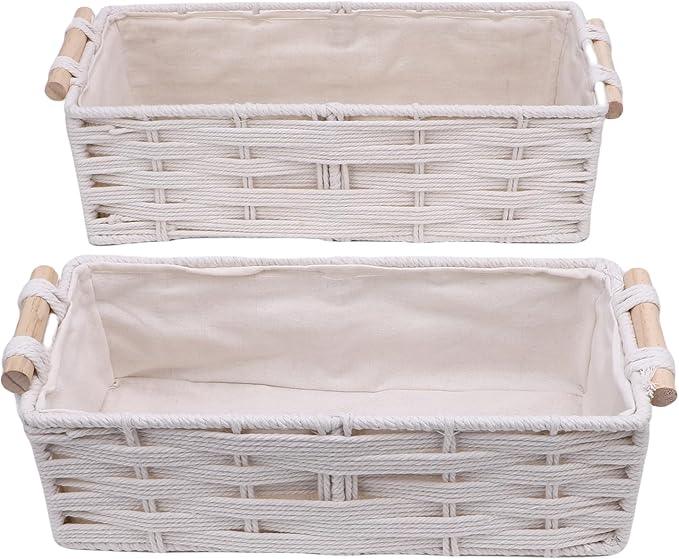 2pcs Storage Basket,Bohemian Decorative Basket,Boho Decor Woven Decorative Toilet Paper with Handles for Home Decor Bedroom Living Room Entryway - ModernBath