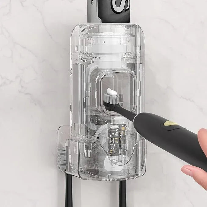 Automatic Toothpaste Dispenser Wall Mounted - Hands-Free Toothpaste Squeezer with 3 Speed Settings, 2 Toothbrush Holders & Strong Adhesive - Smart Bathroom Organizer for Kids and Adults - ModernBath