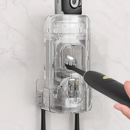 Automatic Toothpaste Dispenser Wall Mounted - Hands-Free Toothpaste Squeezer with 3 Speed Settings, 2 Toothbrush Holders & Strong Adhesive - Smart Bathroom Organizer for Kids and Adults - ModernBath