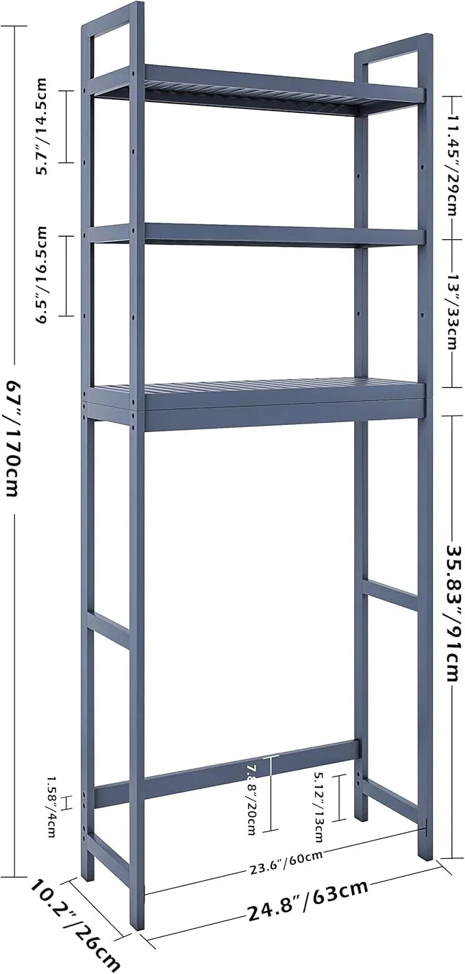 SMIBUY Bathroom Storage Shelf, Bamboo Over-The-Toilet Organizer Rack, Freestanding Toilet Space Saver with 3-Tier Adjustable Shelves (Grey) - ModernBath