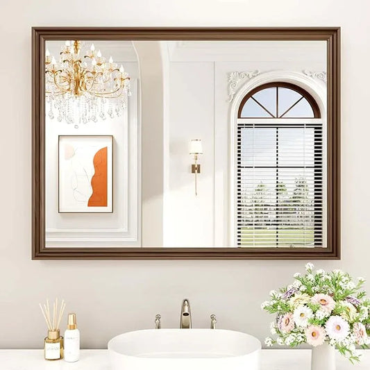 WEER Retro Copper Bathroom Mirror, 40x30 Inch Bronze Oil Rubbed Framed Mirror, Rectangle Classic Vintage Framed Wall Mirror, Farmhouse Vanity Mirror, Tempered Glass, Vertically or Horizontally - ModernBath